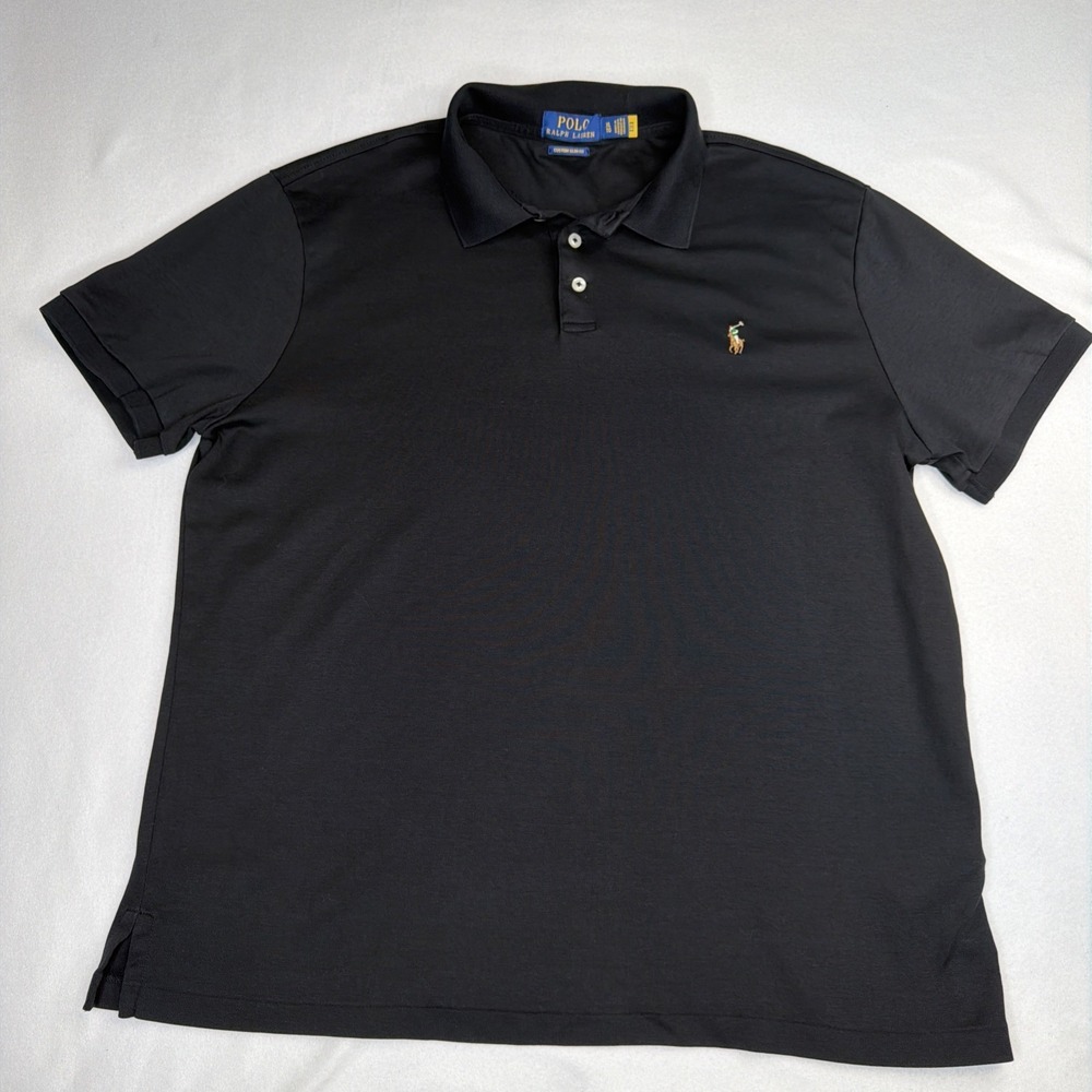 Polo Ralph Lauren Custom Slim Fit Polo Shirt Men's XL Black Pony Mesh EUC